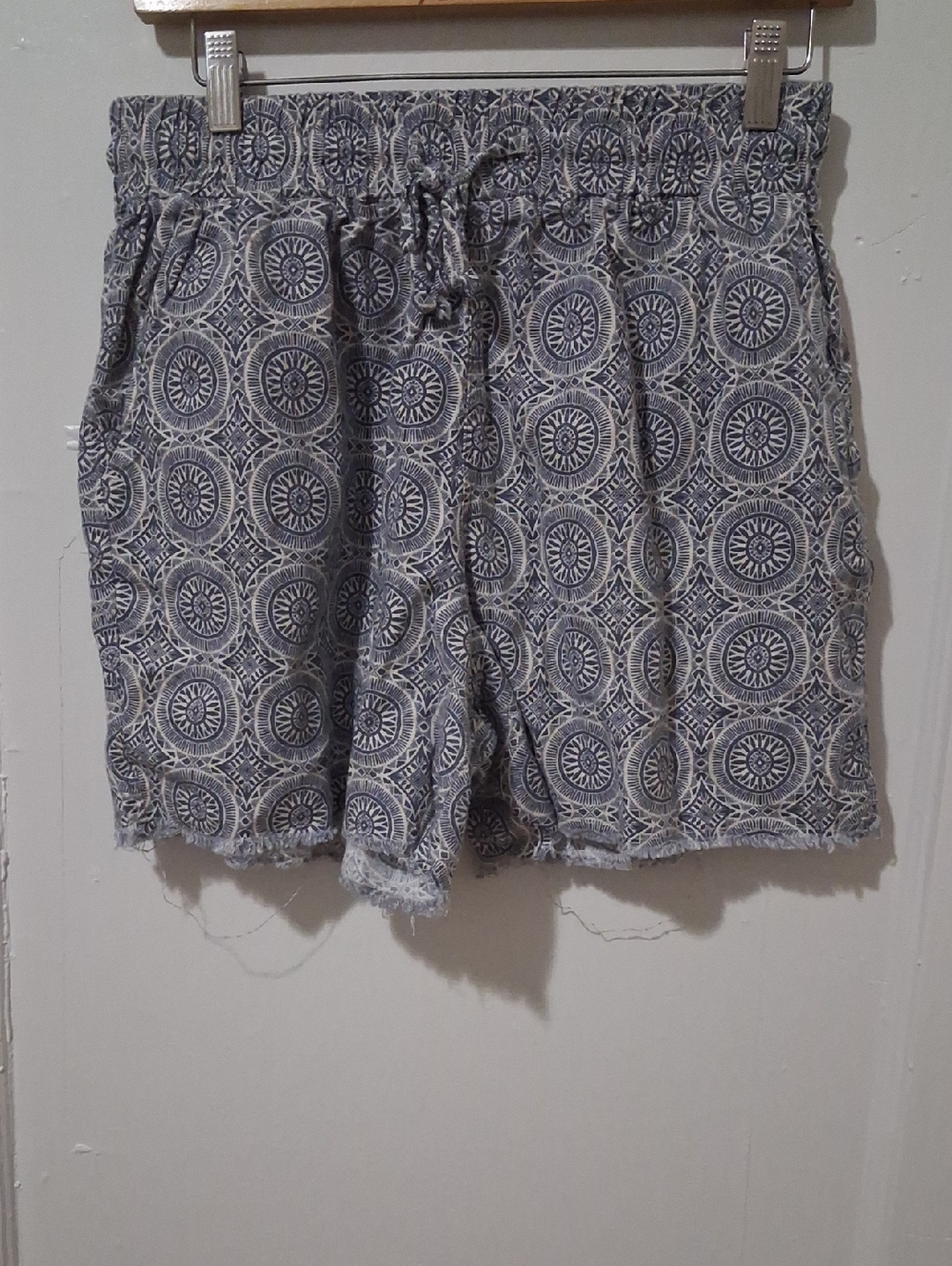 Casual Blue Patterned Drawstring Women's Shorts